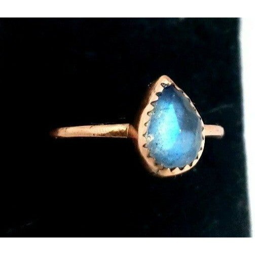 Labradorite crystal ring copper metalwork Genuine Natural pear shaped Labradorit