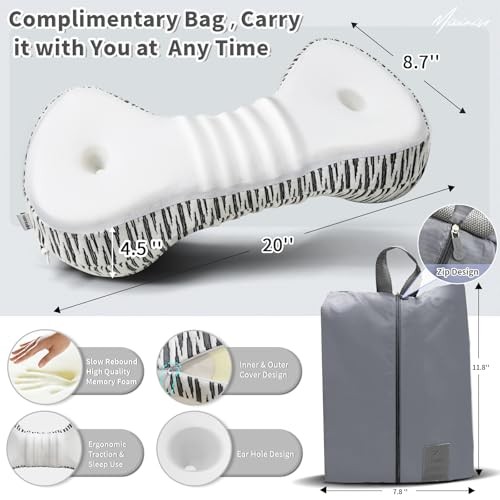 Neck Support Pillow, Cervical Neck Roll Memory Foam Pillow, White & Black