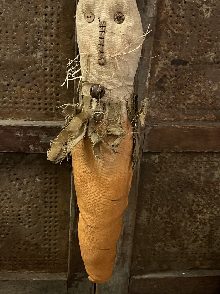 Grubby Primitive Rustic Easter Bunny in Carrot Tea Stained Stump Doll 22" LARGE