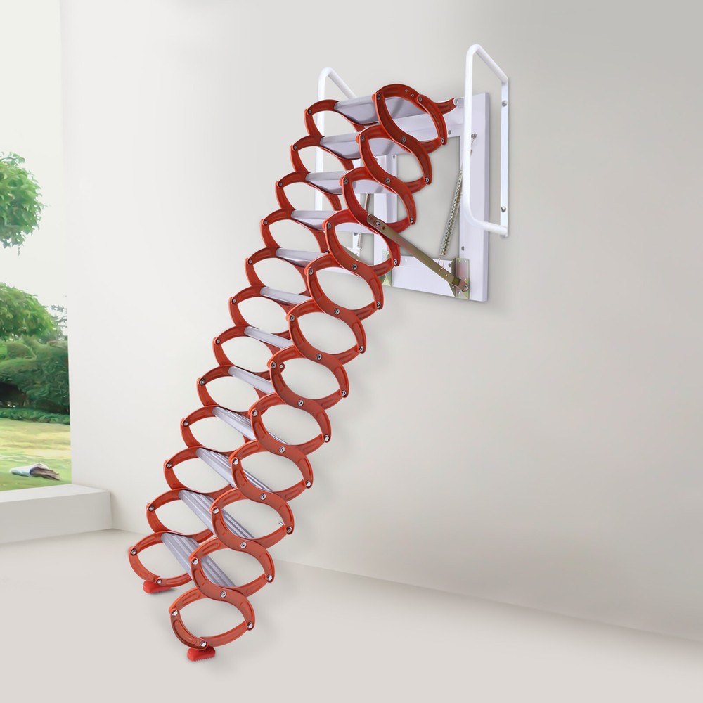 12 Steps Attic Ladder Folding Loft Ladder Wall Mounted Pull Down Attic Stairs