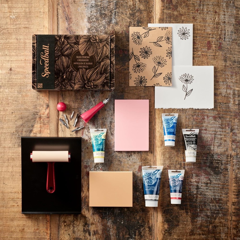 Deluxe Block Printing Kit - Includes Inks, Brayer, Bench Hook, Lino Handle and C