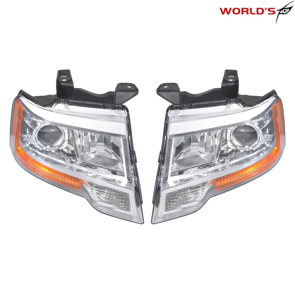 Halogen Projector Headlights For Ford Expedition 15-17 Chrome Housing Left+Right