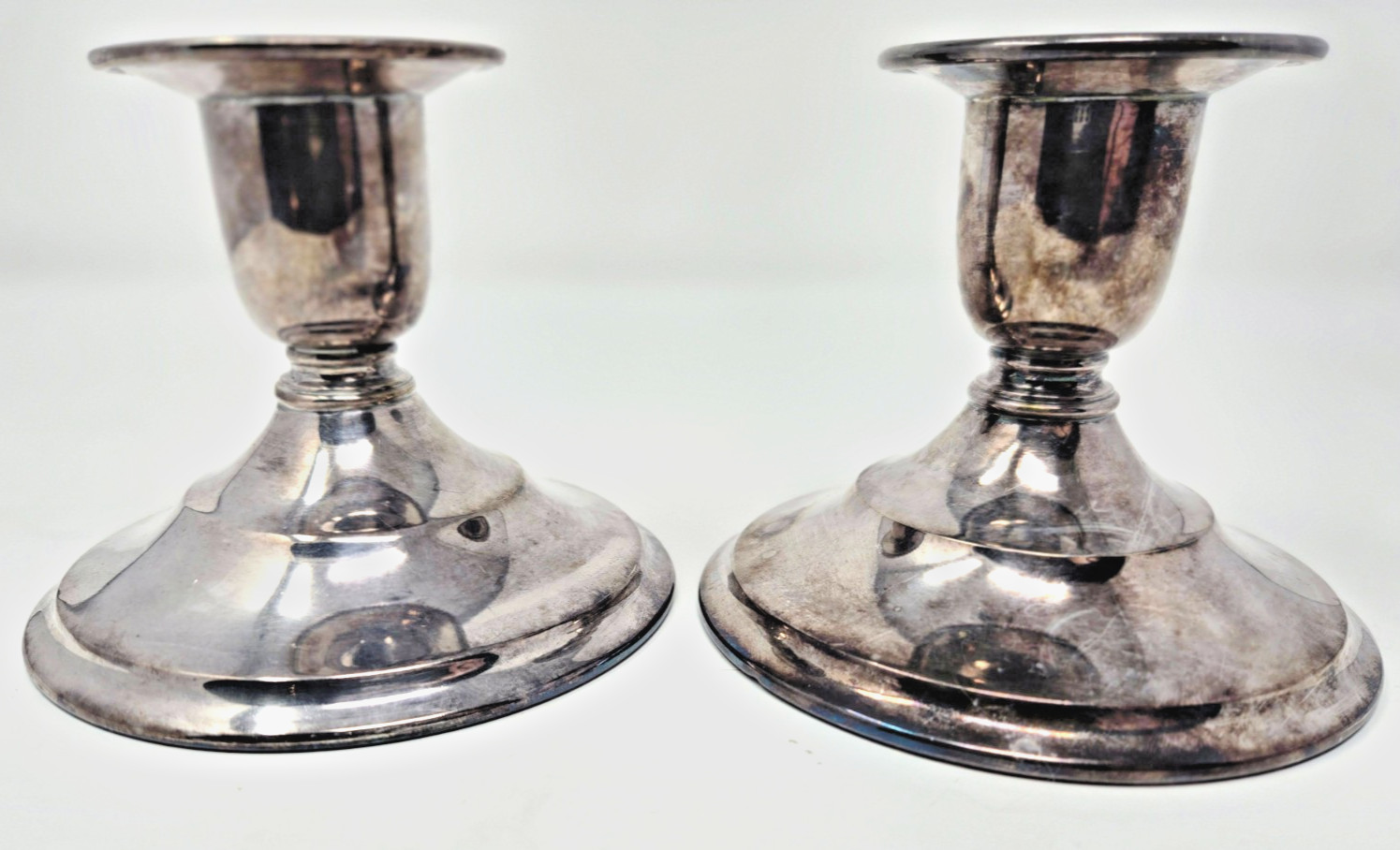 Gorham Sterling Silver Weighted Candlestick Holders Pair Y451 Vintage 1950s 408g