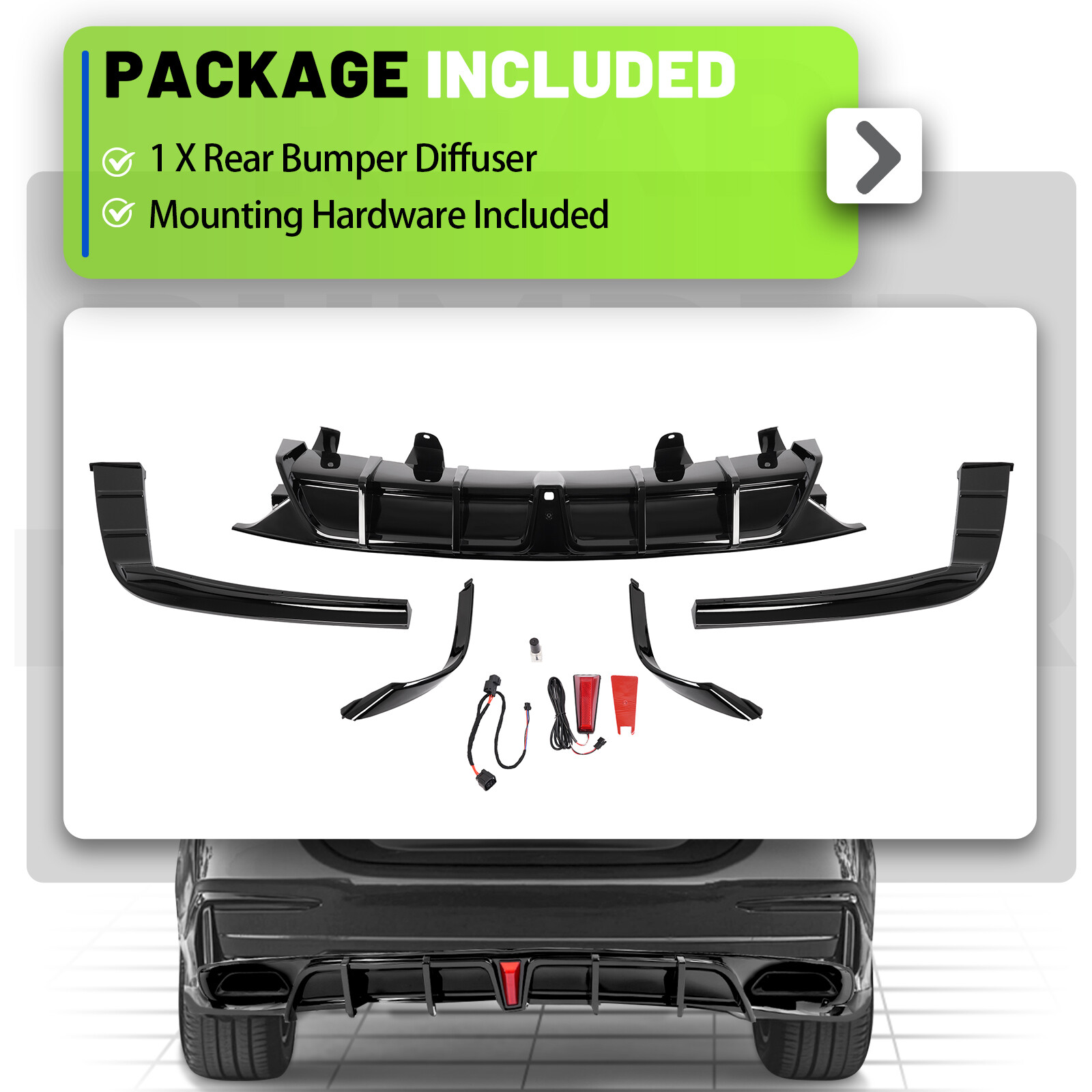 Rear Black Bumper Diffuser Lip Spoiler & Light For Honda Accord 2018-2022