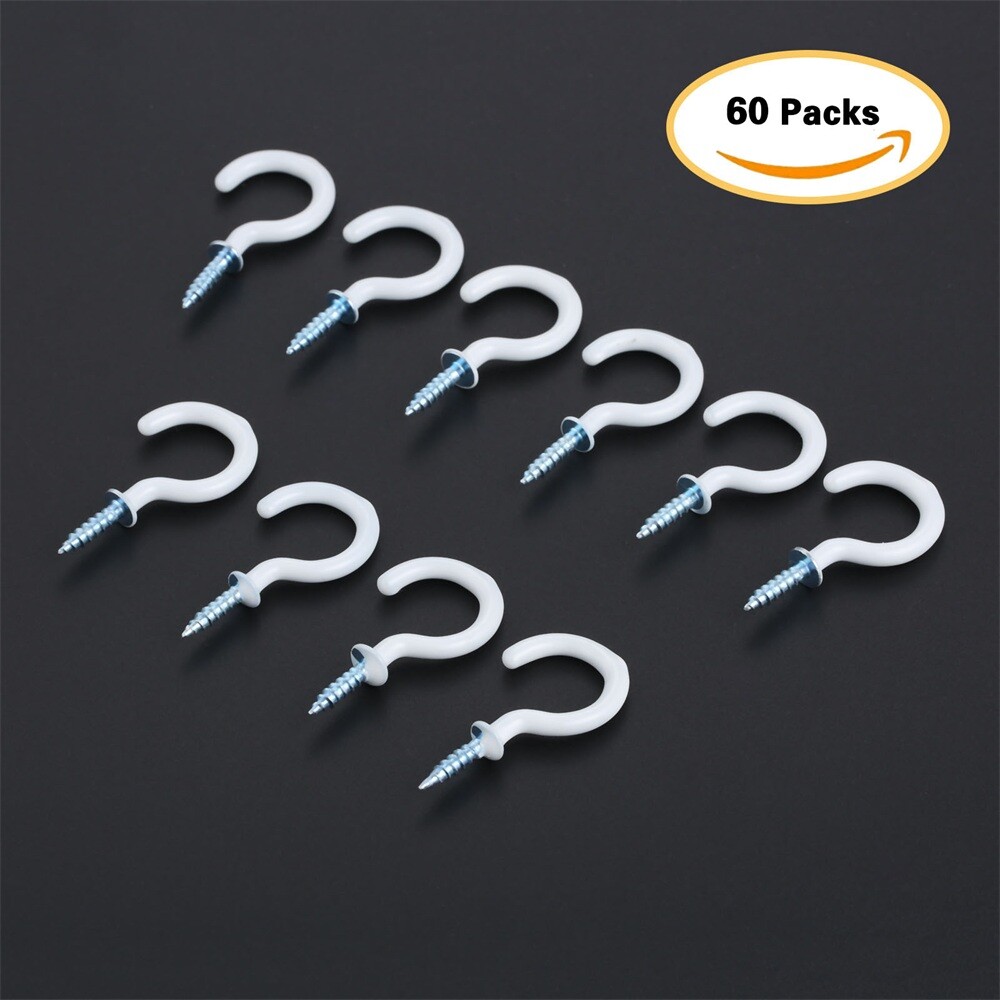 60Pcs 1.54" Strong Sharp White Vinyl Coated Ceiling Hooks Space-saving Hardware