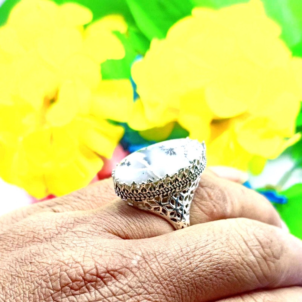 Natural Dendritic Opal Gemstone Ring 925 Sterling Silver Handmade Ring, All Size