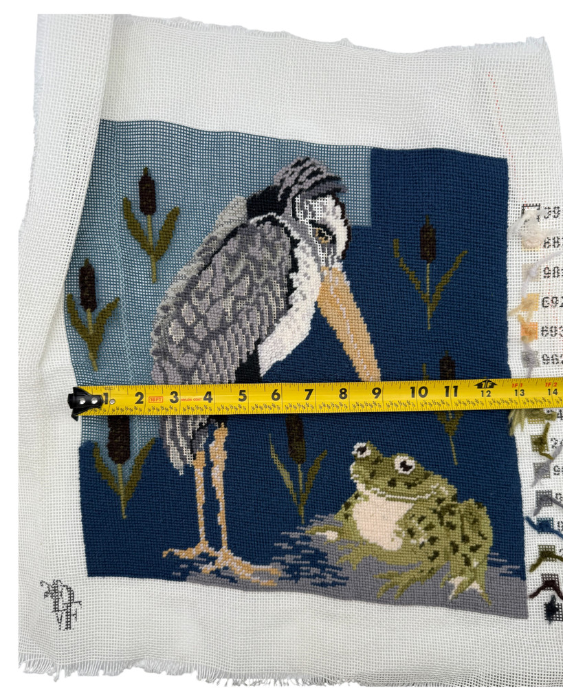 Beth Russell Frog & Stork Almost Completed Needlepoint Canvas Panel De Morgan
