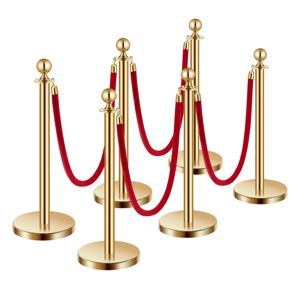 VEVOR 6 Pcs Gold Stanchion Post Queue Barrier Crowd Control Sand Injection Base