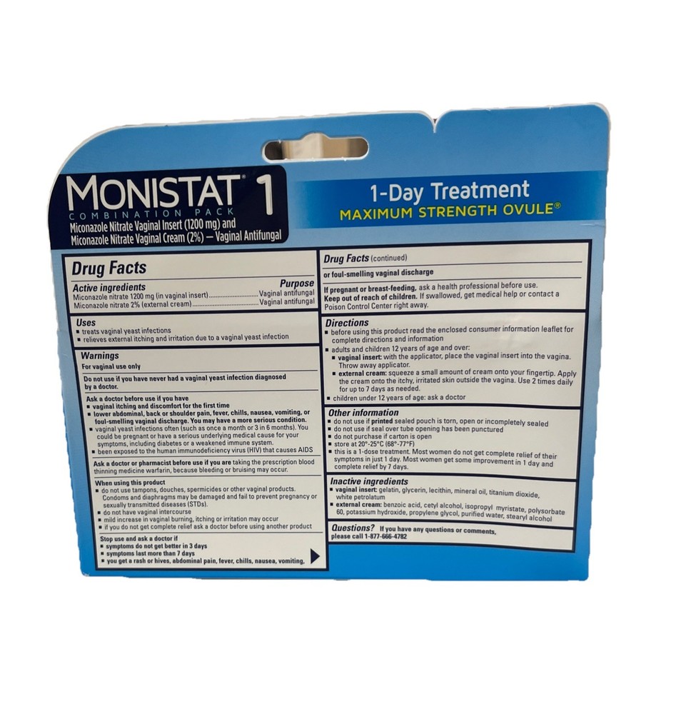 MONISTAT 1 Miconazole Nitrate Vaginal Insert Combination Pack