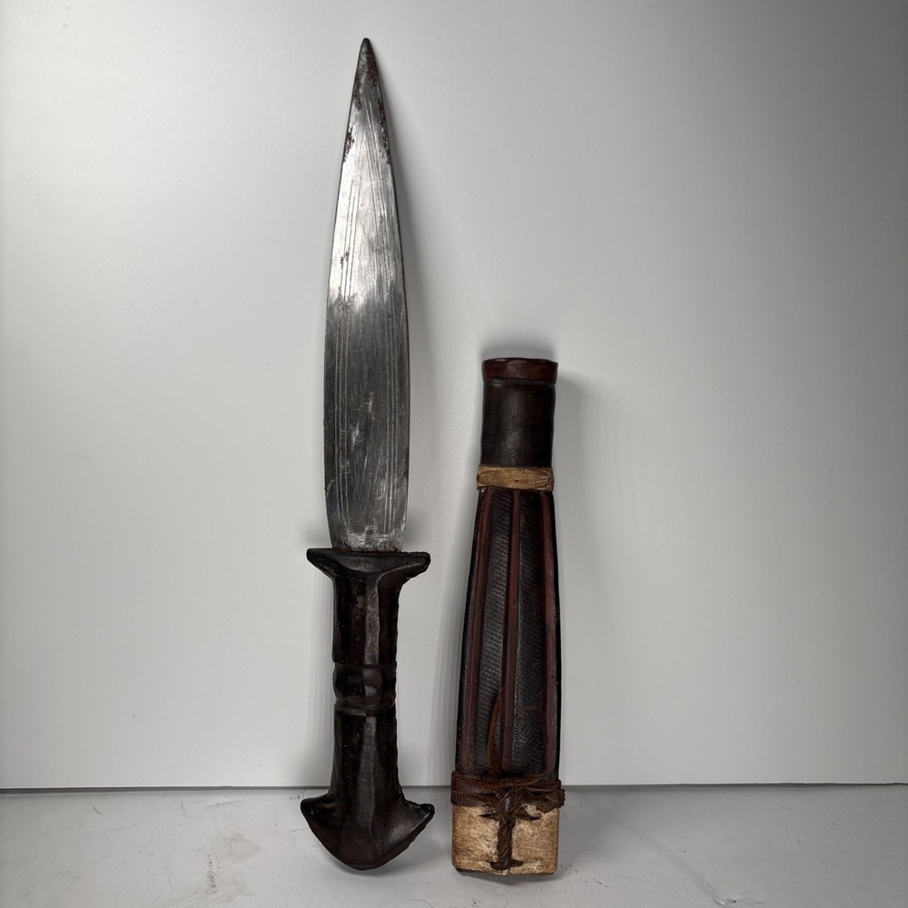 African Suanese Arm Dagger Knife & Sheath Vintage