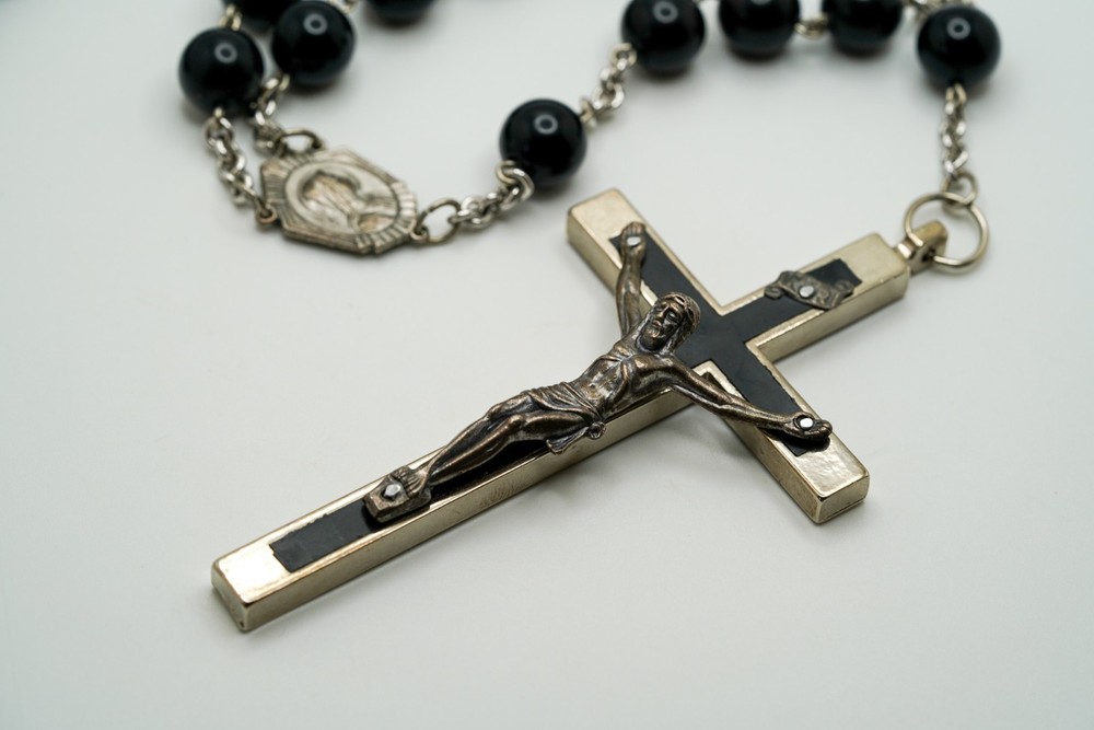 Vintage Long 40" Loop Black Rosary JB45