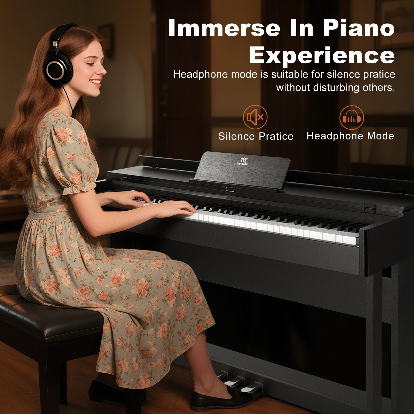 Black Full Size 88Key Weighted Hammer Action Digital Piano Keyboard with 3-Pedal