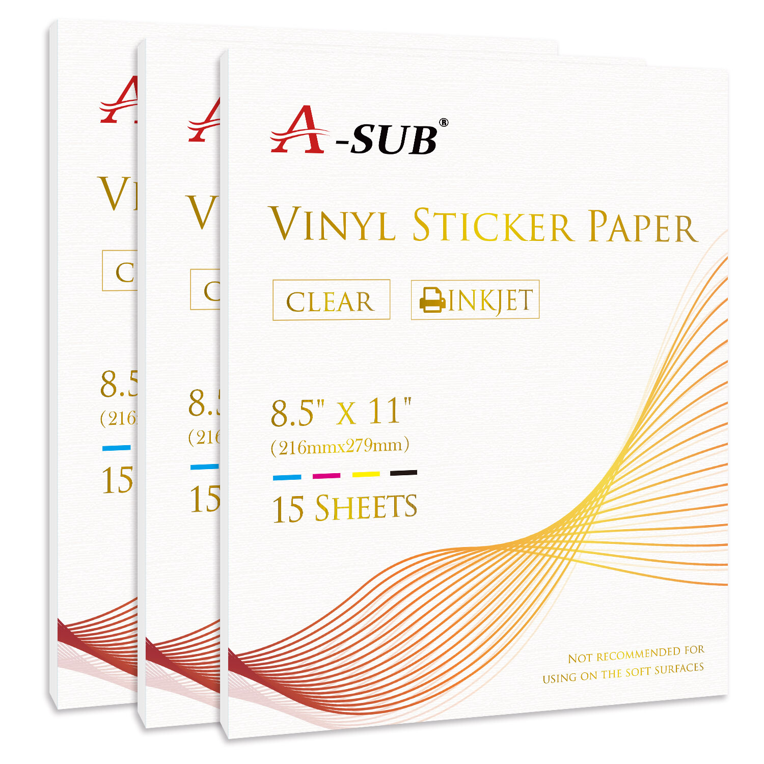 A-SUB Clear Vinyl Sticker Paper Waterproof for Inkjet Printer 60 Sheets 8.5x11