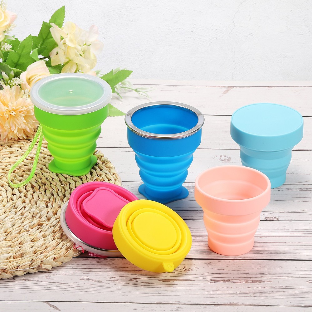 Folding water bottle, 4pcs 170mL folding water cup, green