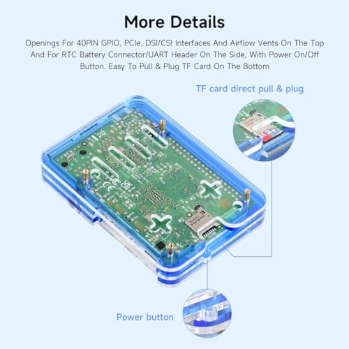 Transparent and Blue Acrylic Case for Raspberry Pi 5, Supports Installing