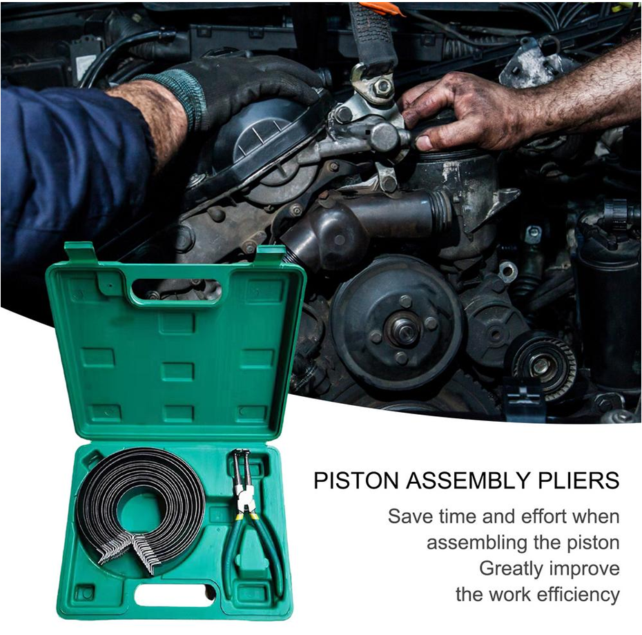 Motorcycle Piston Ring Compressor Cylinder Installer Tool Kit With Plier&14 Band