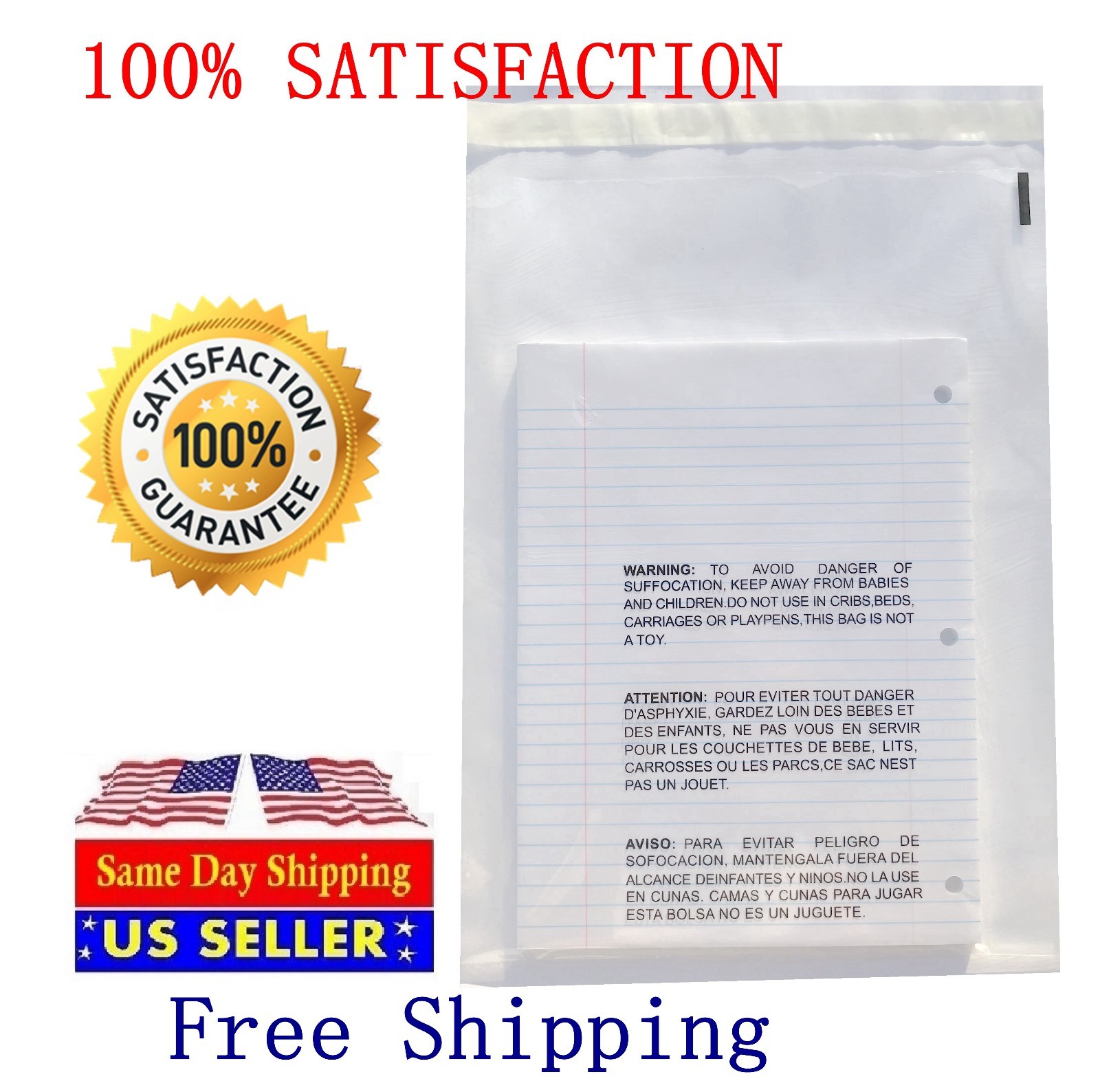 300 11x14 Clear Bags Suffocation Warning Self Seal Bag 1.5 Mil -ST ShipMailers