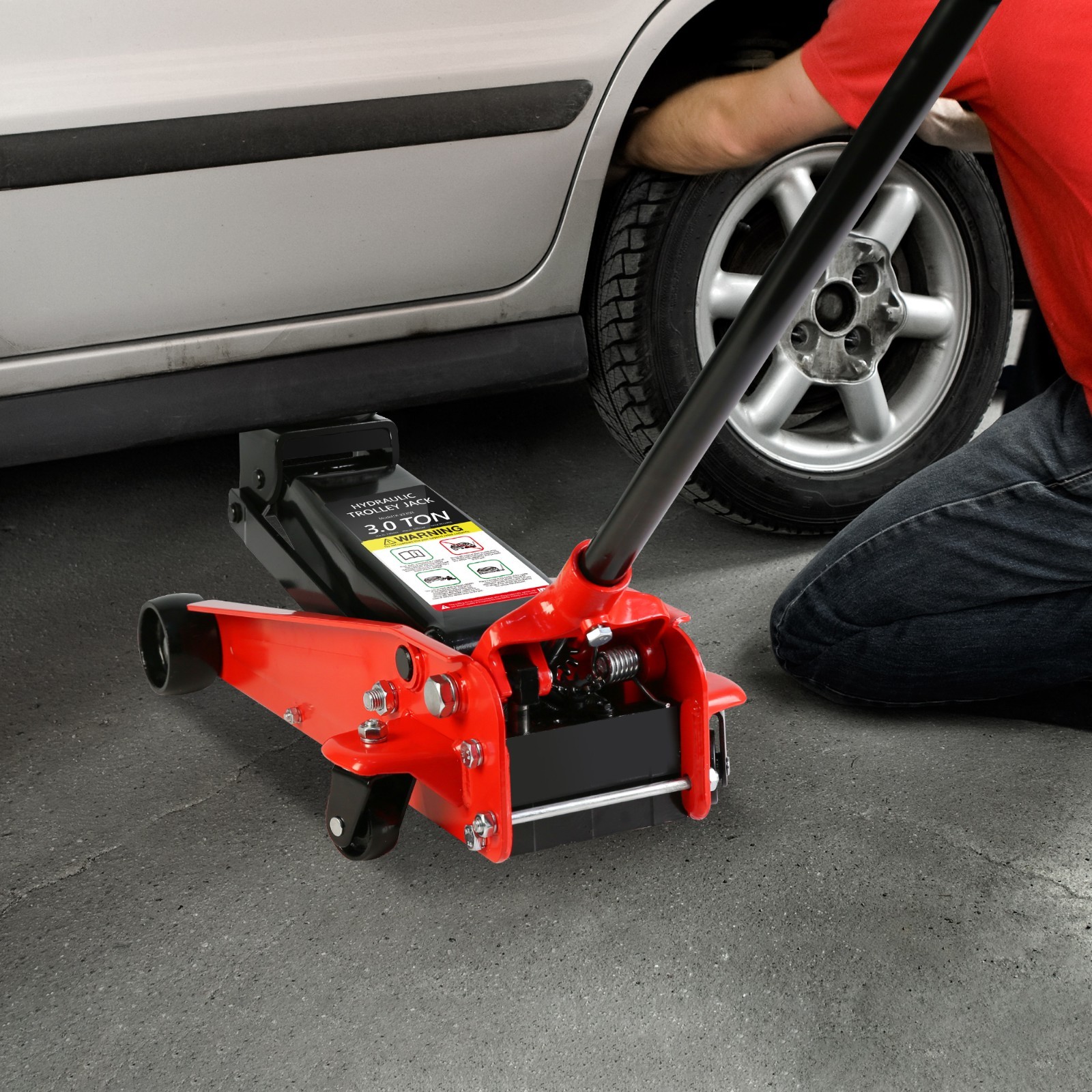 3 Ton Hydraulic Floor Jack with Single Quick Lift Piston Pump,Red