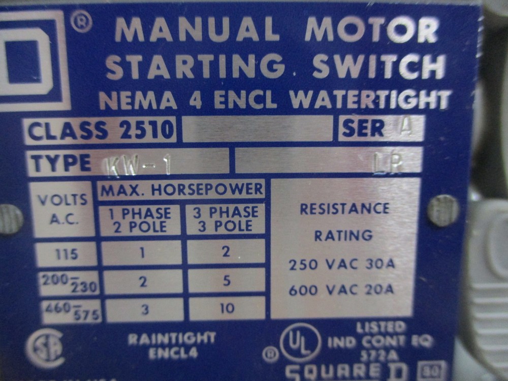 SQUARE D 2510KW1 MANUAL SWITCH NSNP