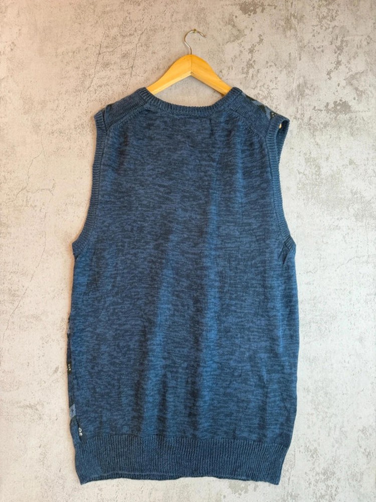 Chaps Blue Patterned Knit Sweater Vest – Size S