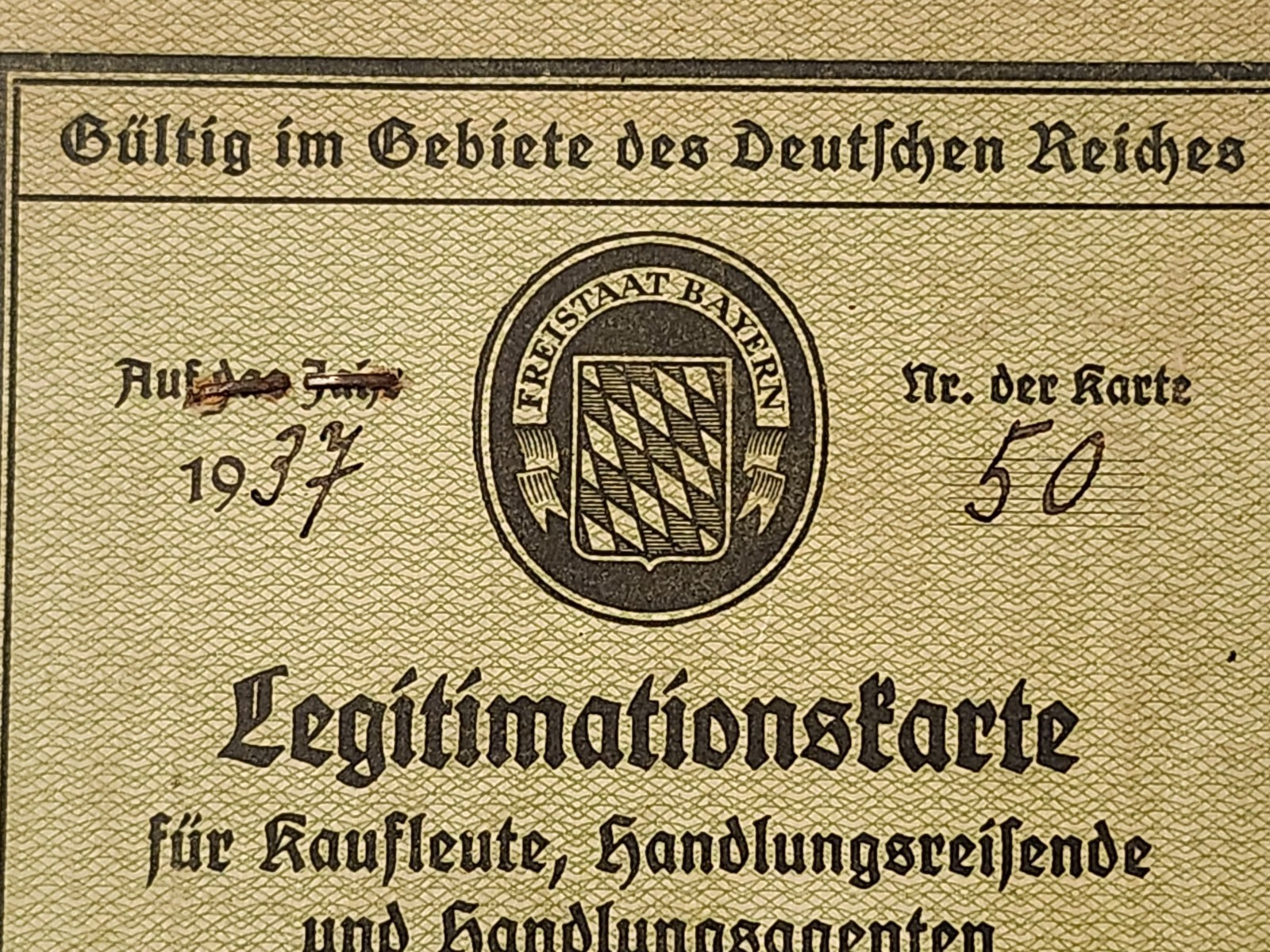 WW2 Germany. Identification card for merchants, 1937.,