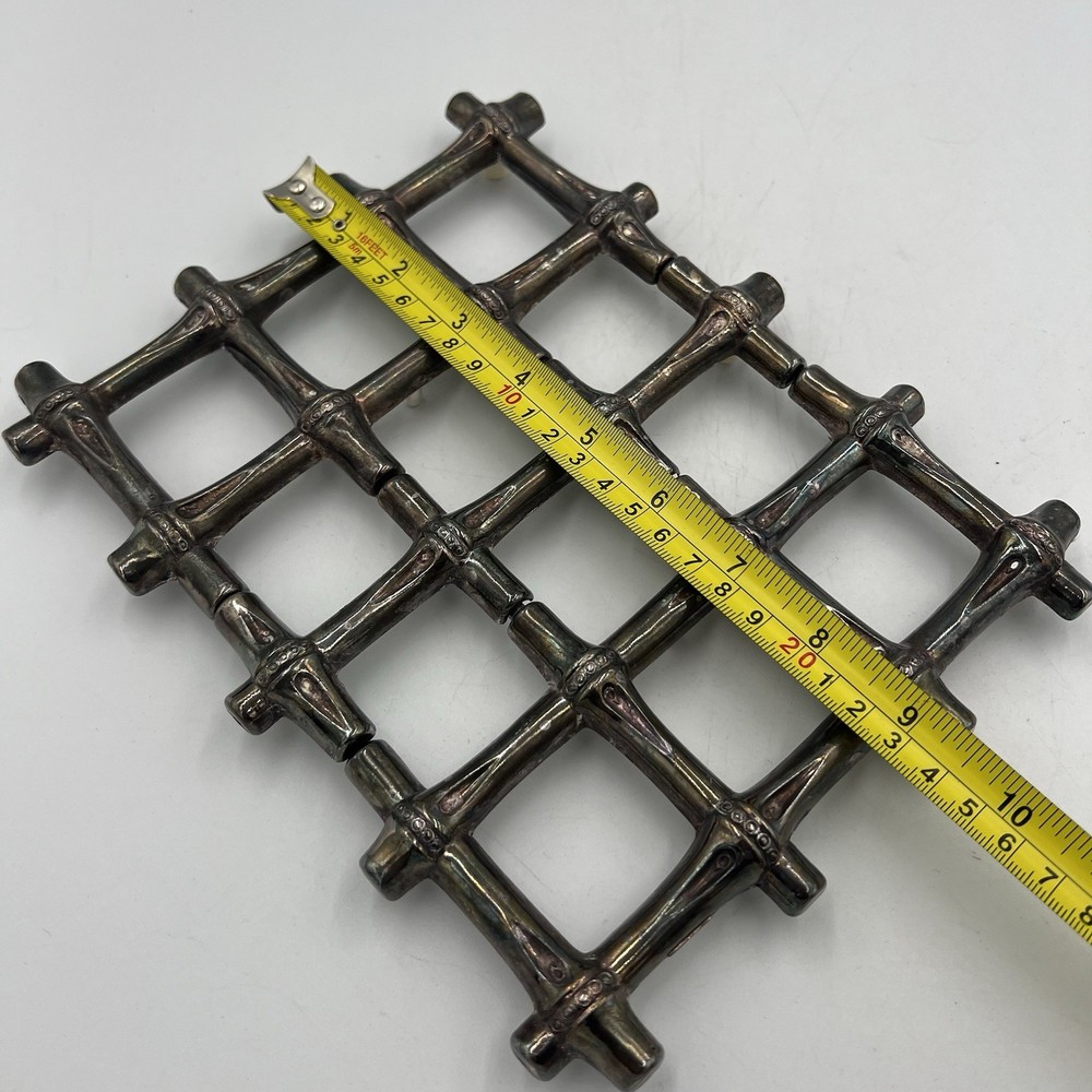 Leonard Silverplate Expanding Bamboo Trivet Italy VTG MCM
