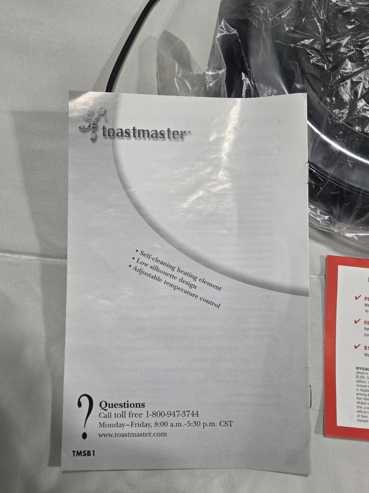 Toastmaster Basic Electric Burner TMSB1 Adjustable Temperature New Open Box
