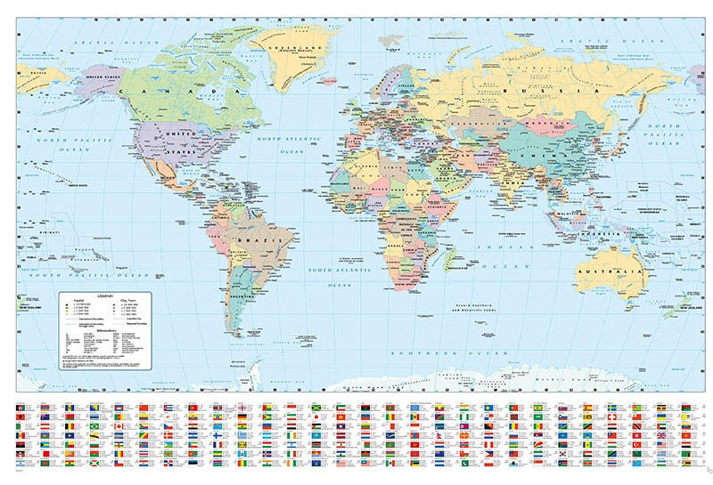 WORLD MAP POSTER - 24x36 GEOGRAPHY FLAGS 83484