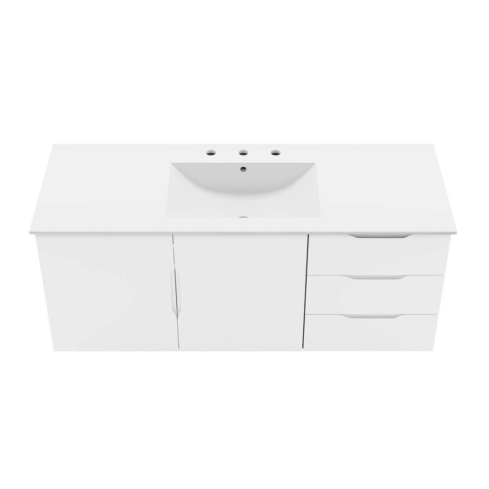 48" Floating Bathroom Vanity Single Ceramic Sink Countertop Black White Gray
