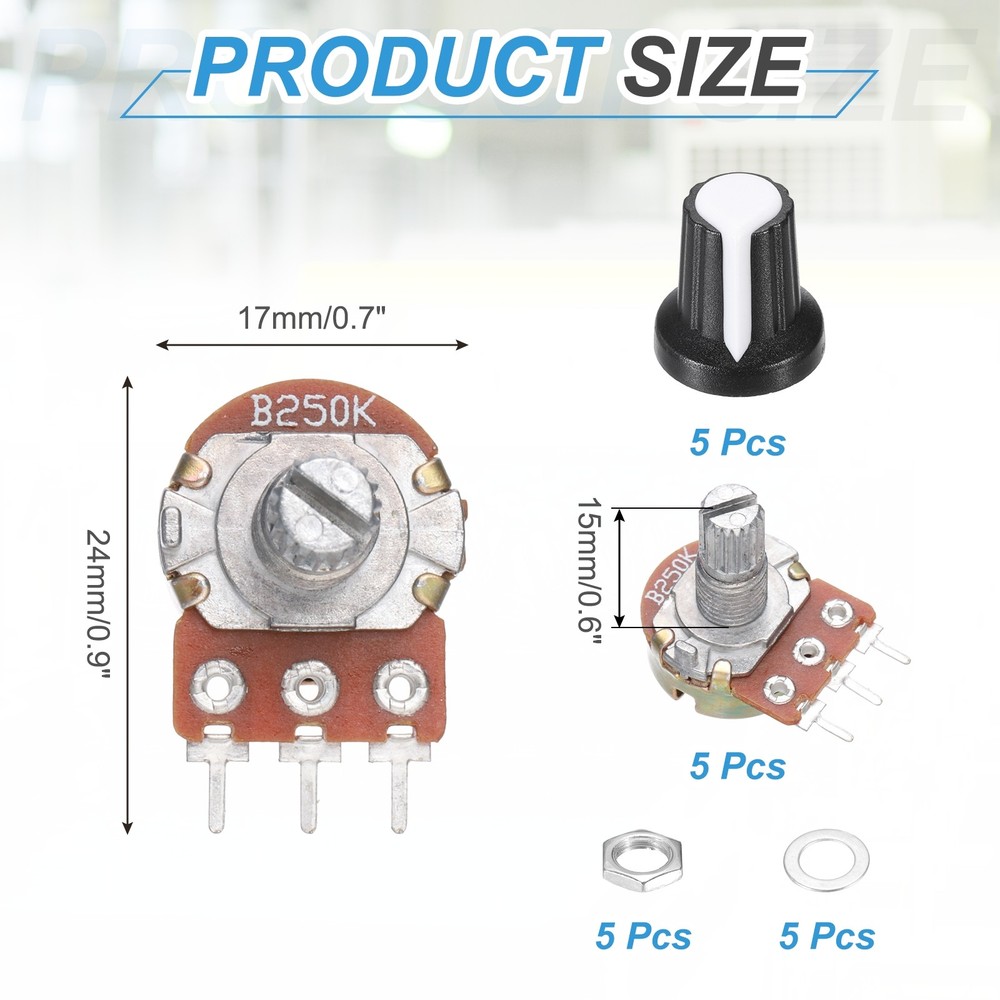 5Pcs WH-148 Potentiometer 3Pins B250K±20% Ohm Variable Resistor with 5 Knobs