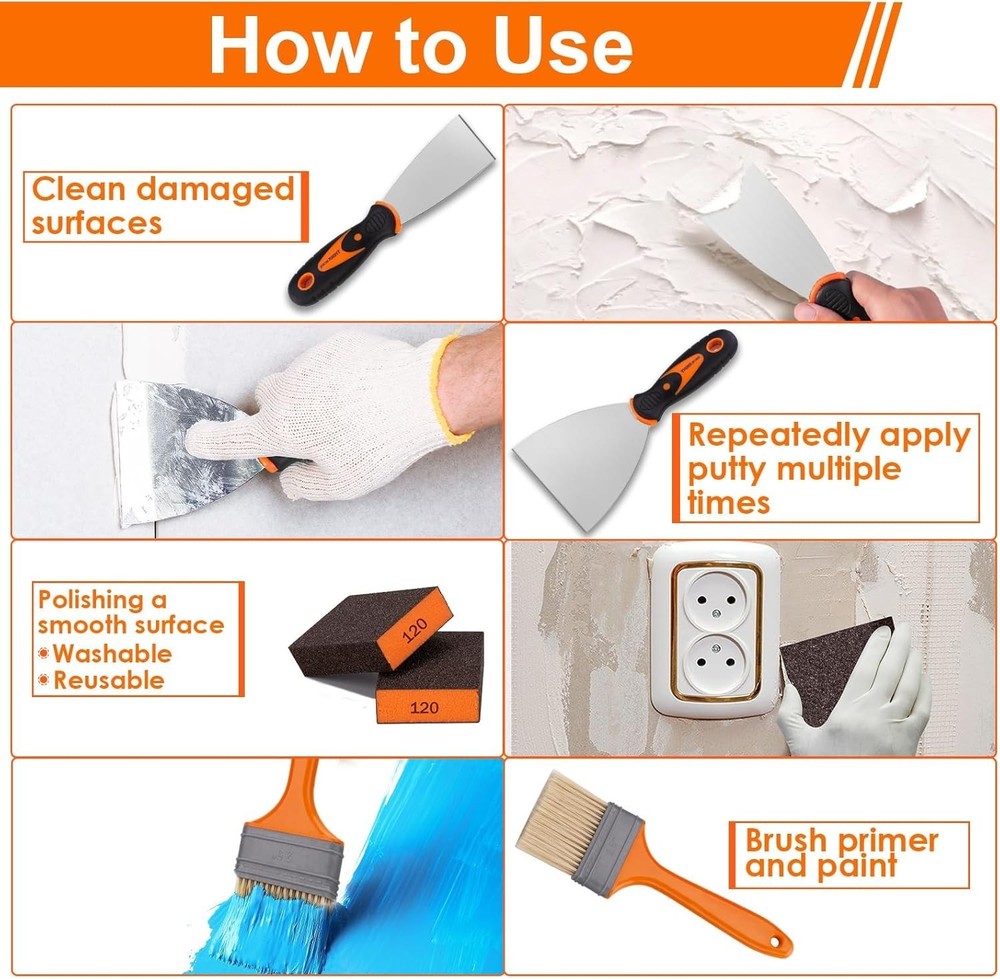 Putty Knife Set 14PCS Stainless Steel Scraper Tools for Drywall, Paint, Plaster