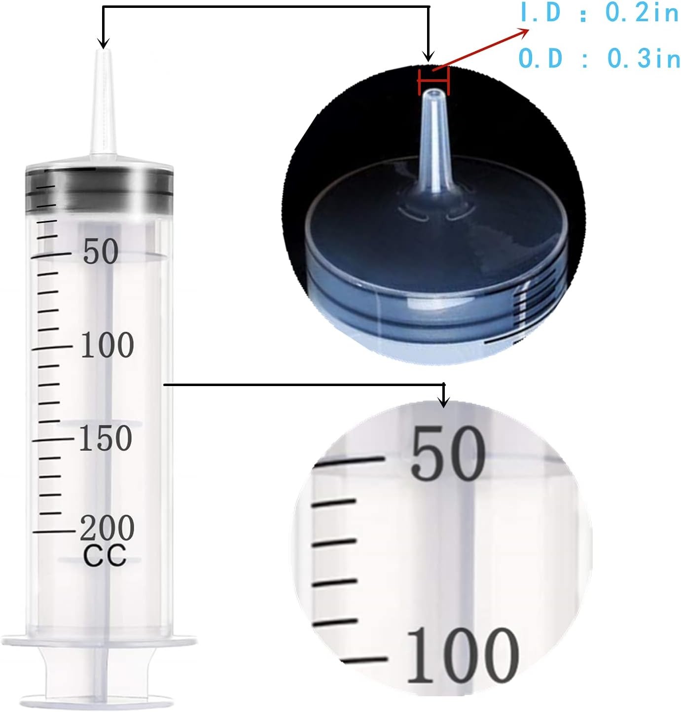 200ml 200cc Large Measurement Syringe with 40 inch Plastic Tubing Hoses, for...