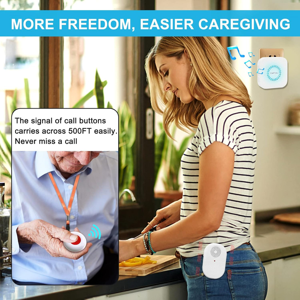 Wireless Caregiver Pager Waterproof Call Button Vibration Call Button for Elderl
