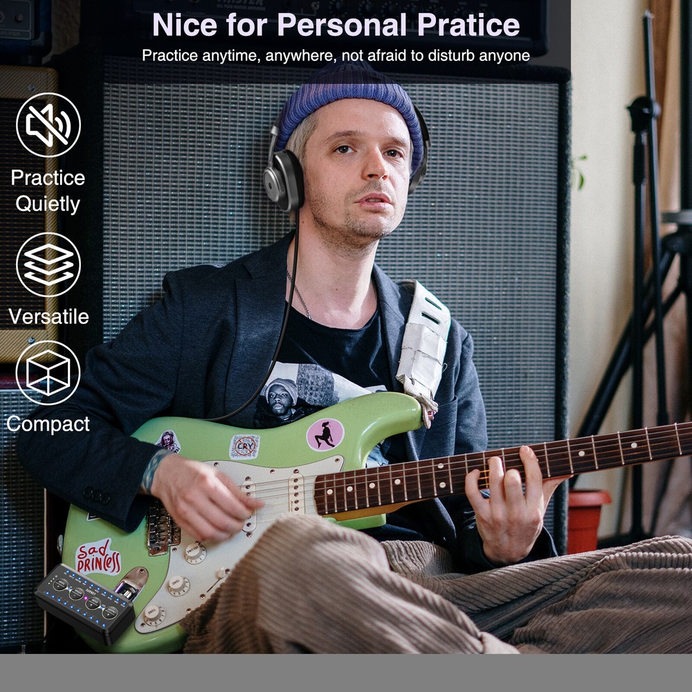 LEKATO Guitar Headphone Amp Rechargeable Multi Effects Mini Practice Amplifier