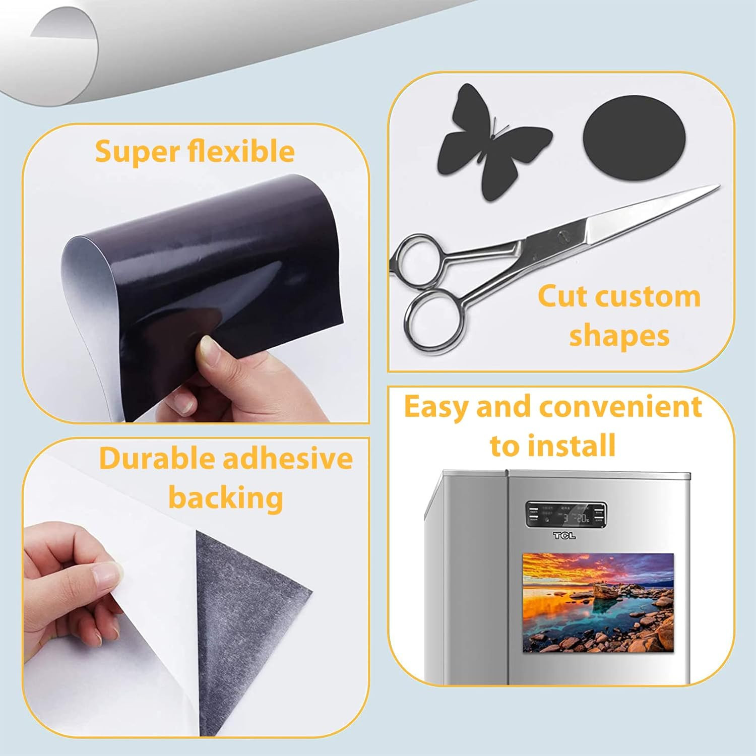 Magnetic Sheets with 3M Adhesive Backing Cut and Customize Flexible Self Adhesiv
