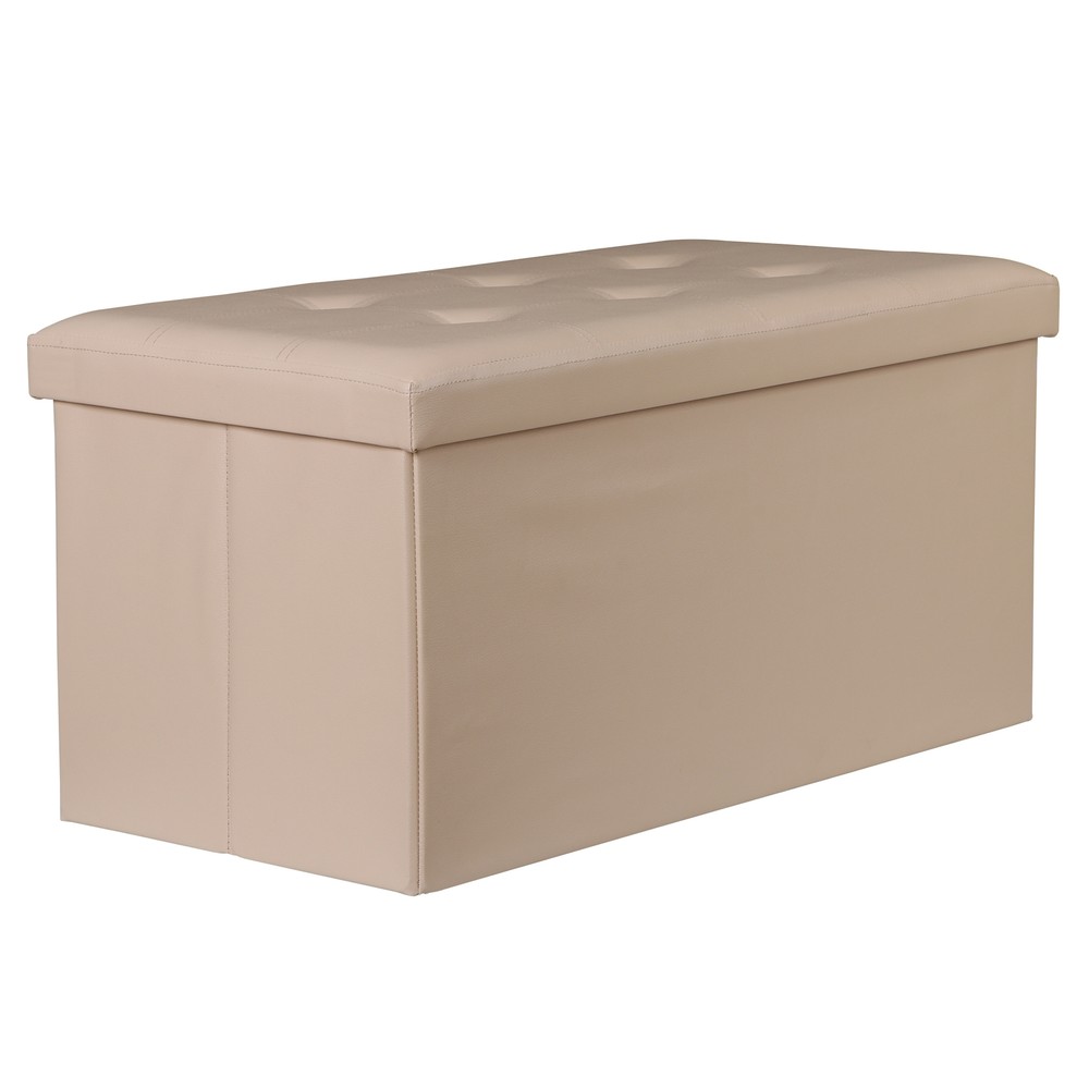 Beige Sturdy Ottomans Foot Bench Foldable Storage Footstools Spacious Organizer
