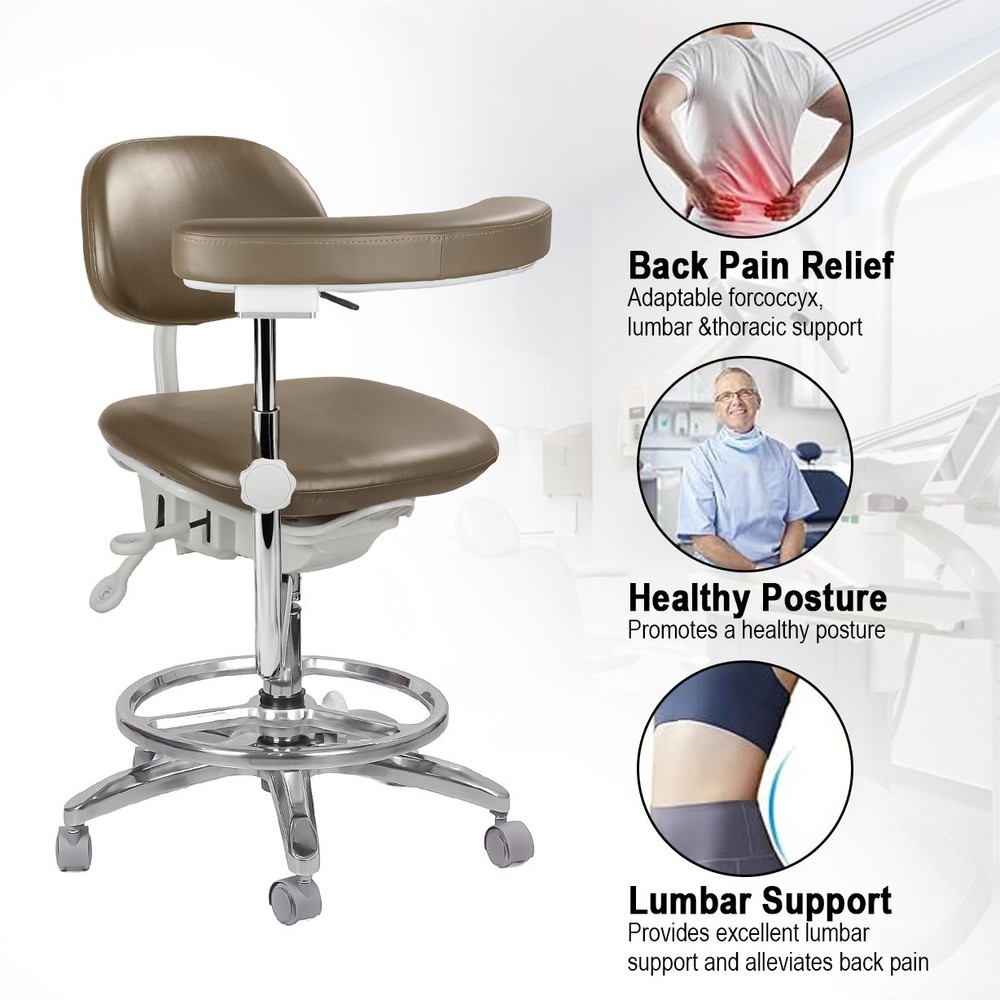 Adjustable Dynamic Doctor Assistant Chair 360° Armrest Imported Leather Walnut