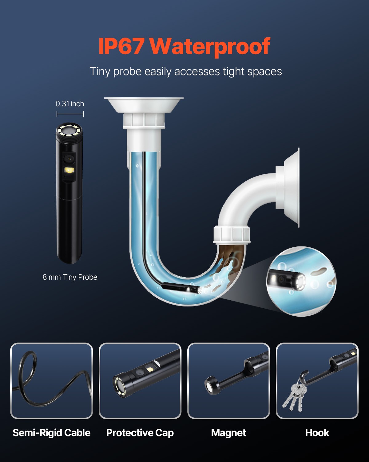 VEVOR Dual Lens Borescope Endoscope Camera for Android IOS & 16.4FT Snake Cable