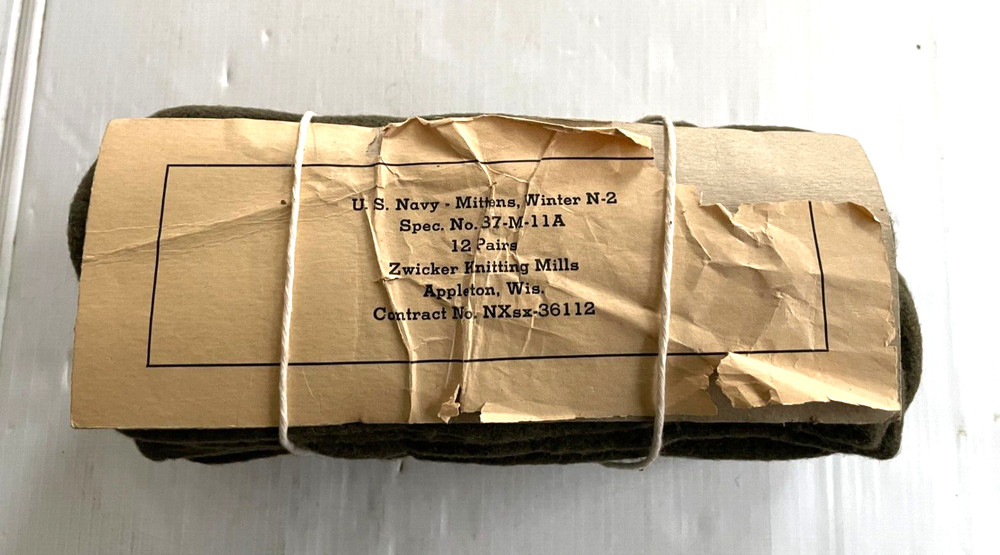 UNISSUED WWII US NAVY WINTER WOOL TRIGGER FINGER N-2 DECK MITTEN INSERTS MEDIUM