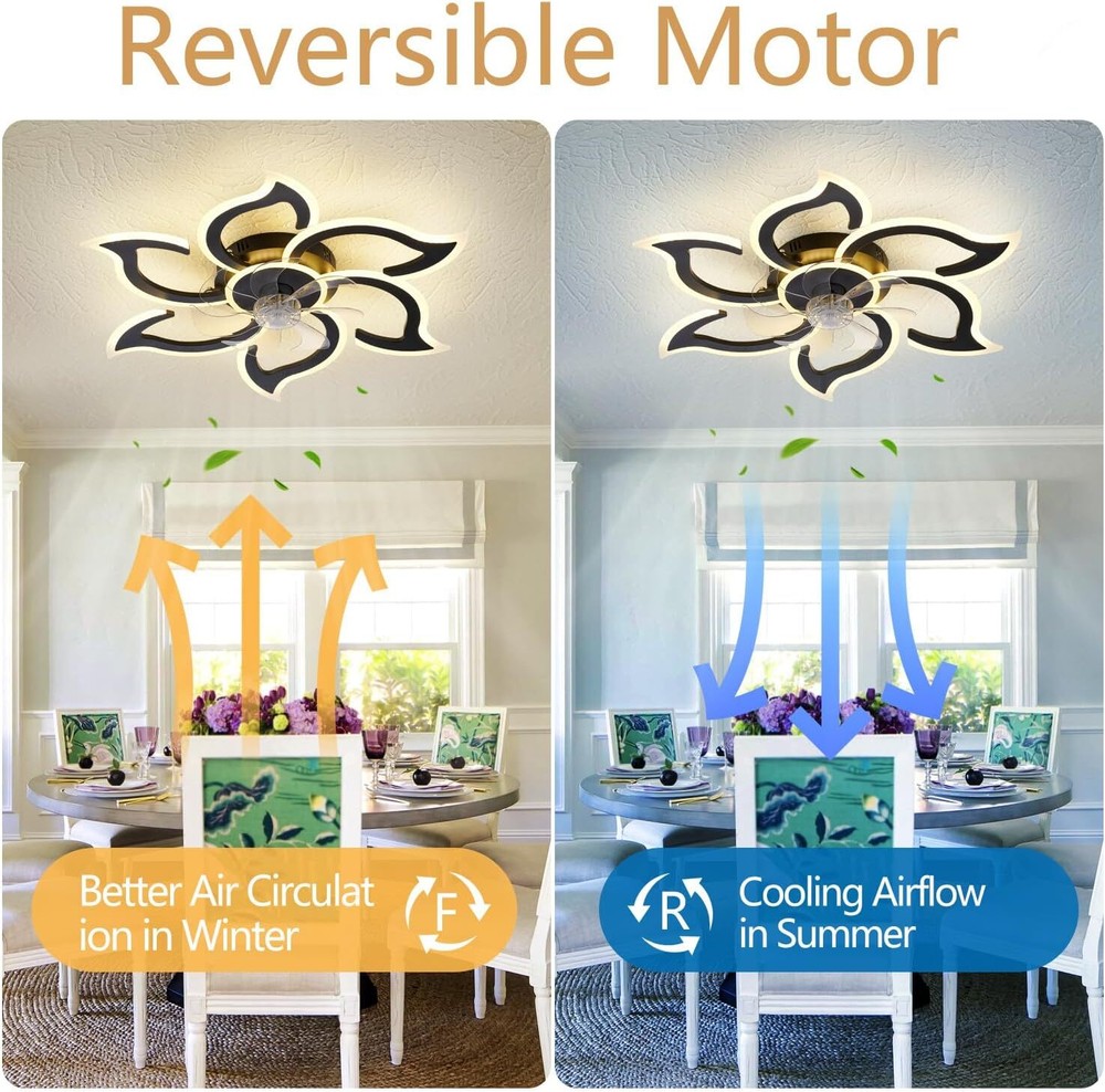 Black Ceiling Fan with Lights, 35" Modern Light 35"-Black