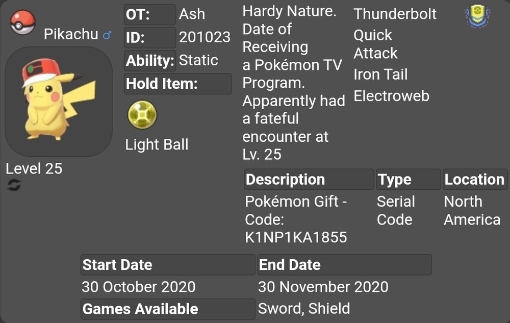 Galar Cap Pikachu Event For Pokémon Sword & Shield