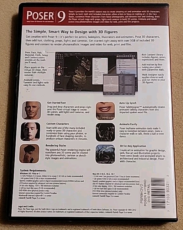 Poser 9 (PC, MAC, Smith Micro Software 2-Disc) Create 3D Character Art Animation