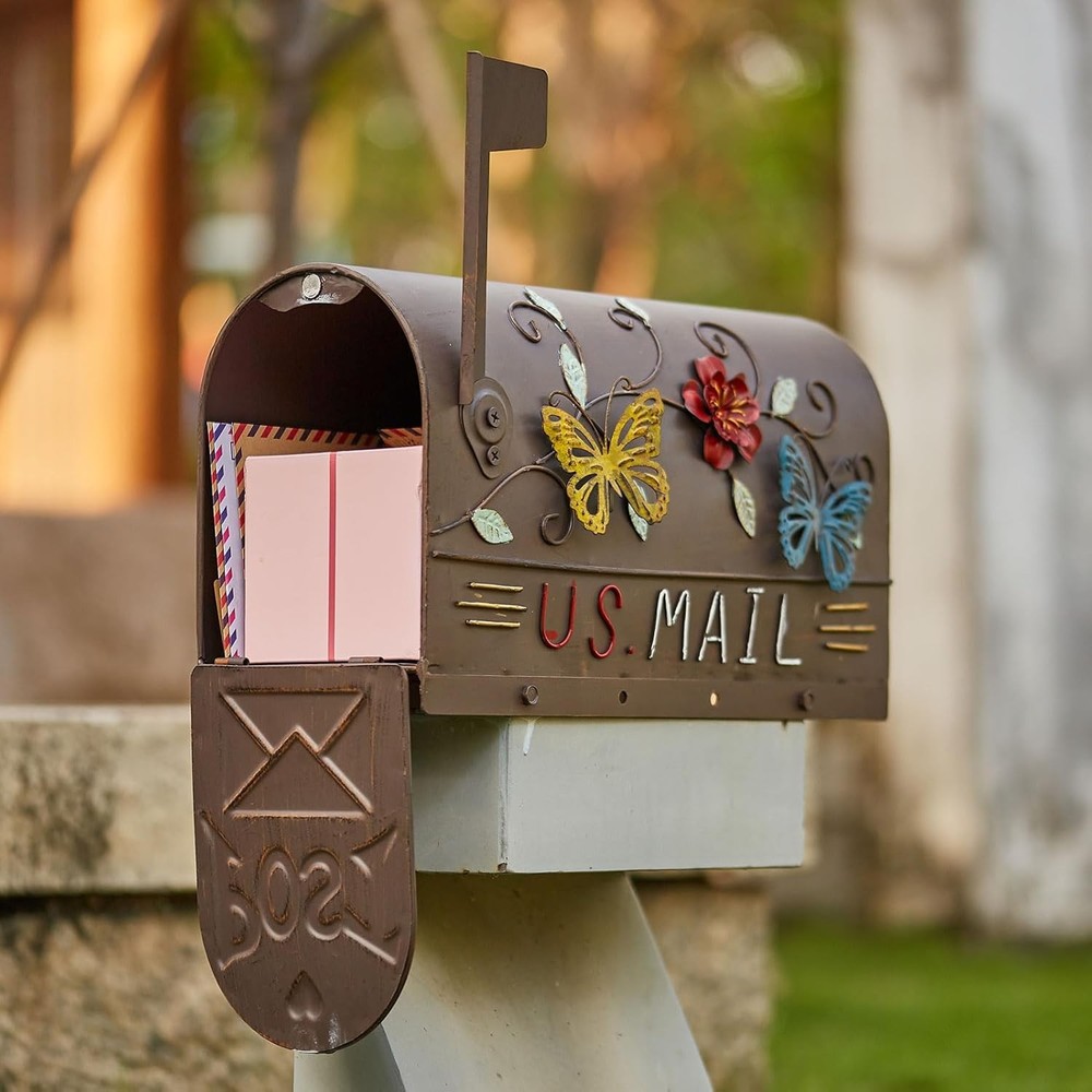 Heavy Duty Mailboxes for Outside, Mail Boxes Post Mount,Decorative Brown