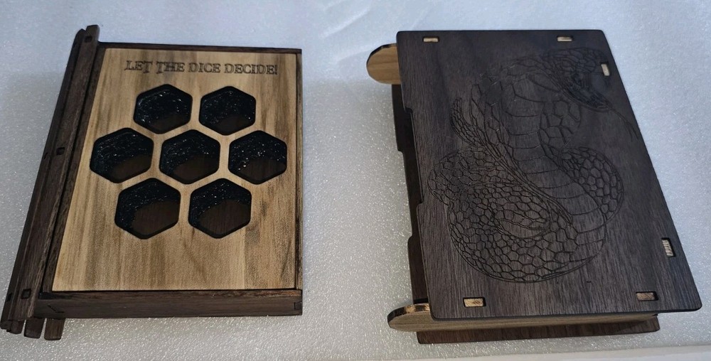 Cobra Themed D&D Dice Box Made From Solid Walnut and Red Elm