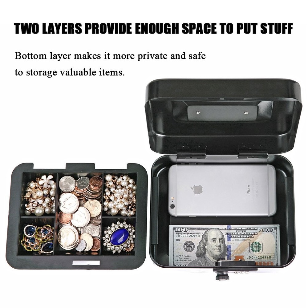 Secure Cash and Medication Lock Box with Combination Lock Compact Storage