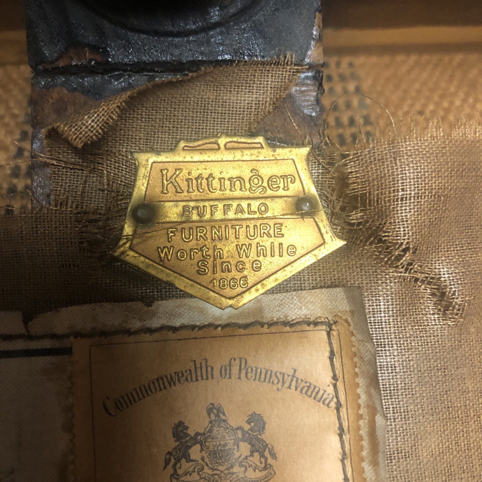 Antique Wood KITTENGER Footstool Ottoman Embroidered Needlepoint Flowers Rare