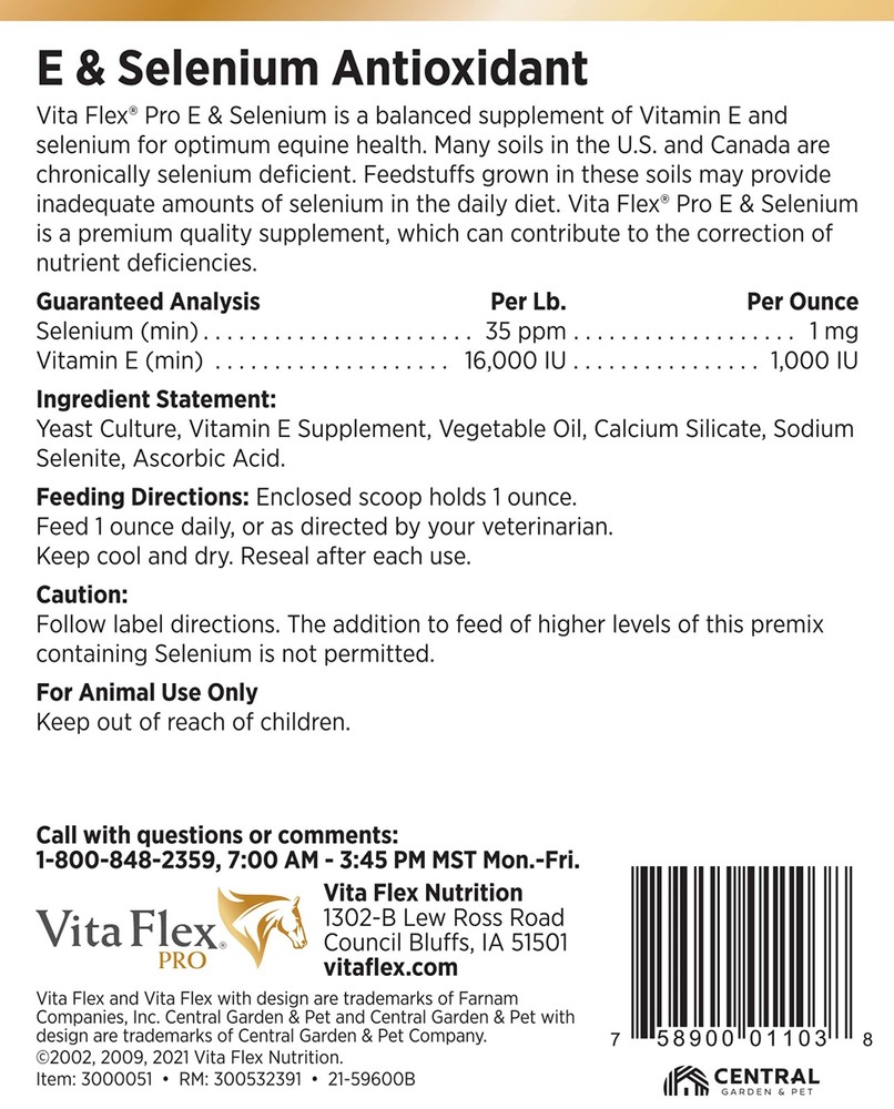 Vita Flex Pro E and Horse Selenium Supplement, Balanced Essential Antioxidan...