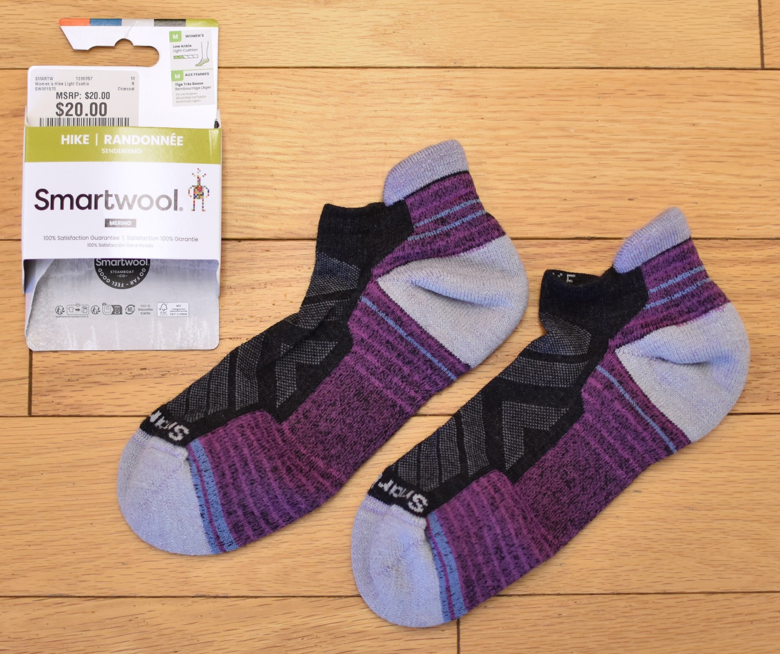 NWT SMARTWOOL Hike Light Cushion Women's Low Ankle Socks-M @$20 CHARCOAL/PURPLE