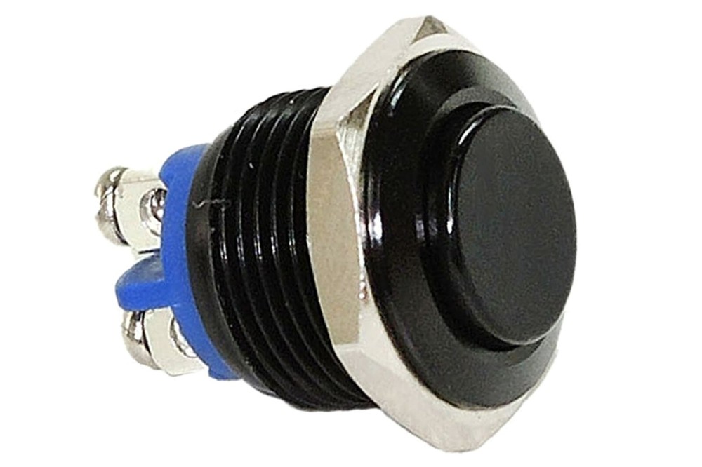 3/4" Elevated Black Momentary Stainless Steel Push Button Switch 19mm 12V