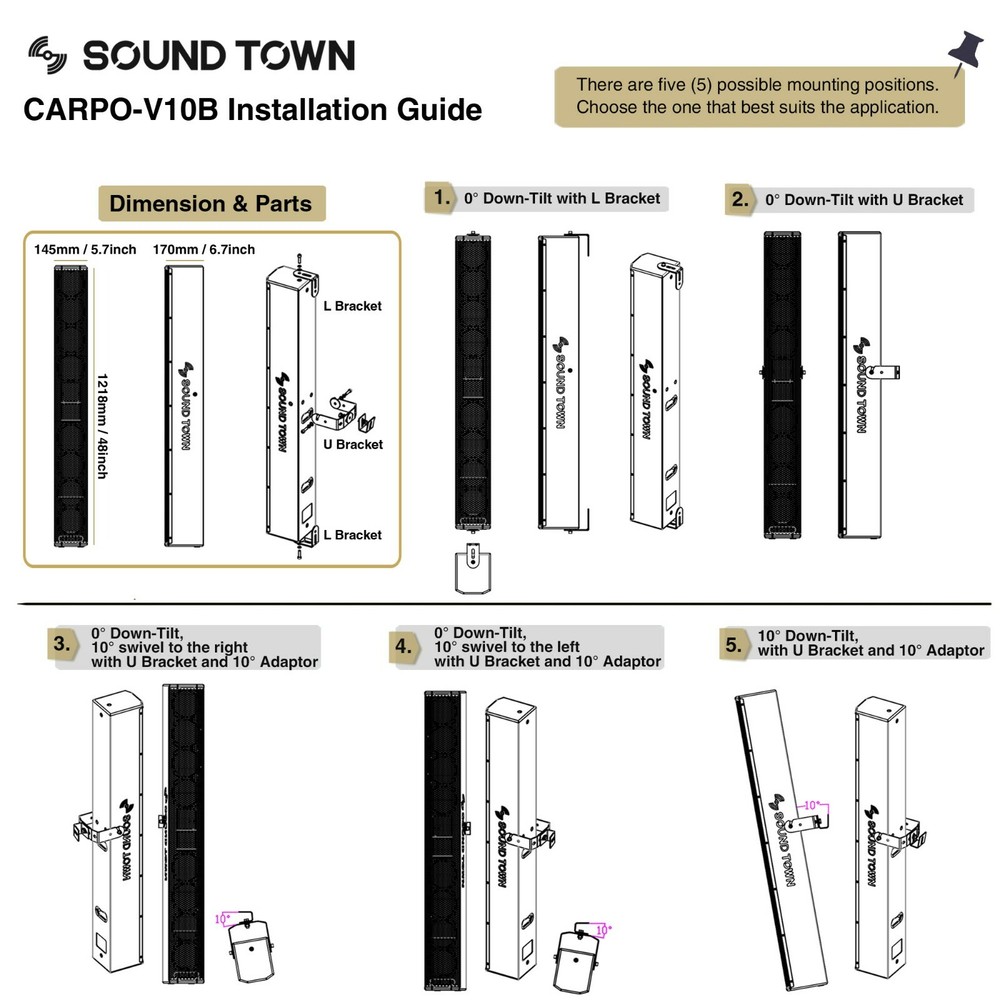 OPEN BOX:Sound Town Passive Wall-Mount Column Mini Line Array (CARPO-V10B-R)